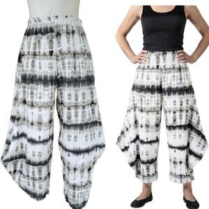 Bryn Walker Hamish Pants Shibori Tie Dye Gray Wide Leg Geo Lantern Lagenlook XS